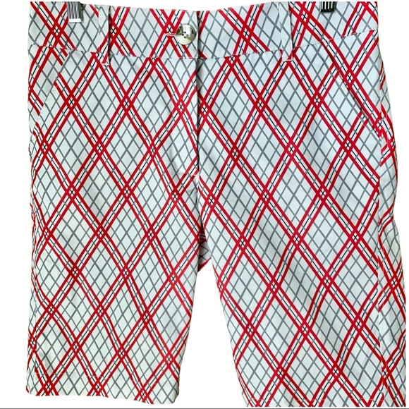 GG BLUE Golf Shorts Diamond Plaid Long Short Red White Grey Size 6 - Picture 3 of 16